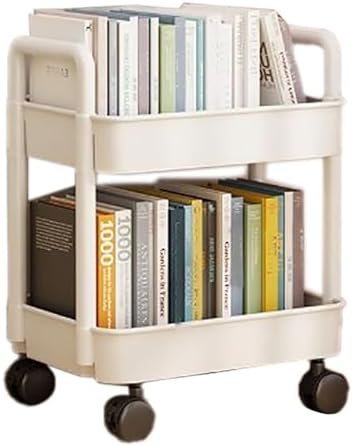AUNMAS 2 Tiers Plastic Rolling Utility Cart with Wheels, Multi Functional Storage Trolley