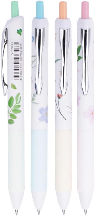 DUNBONG Flower Style Water-based Neutral Pen, 0.5mm Fine Point, Gel Ink Ballpoint Pen, Black Ink, Metal Clip, Anti-slip and Anti-fall, Pack of 4 (Multicolor) by DUNBONG