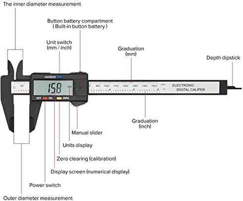 Digital Calipers, Electronic Measuring Tool with LCD Screen, 0-6" Caliper for Jewelry Measurement and 3D Printing