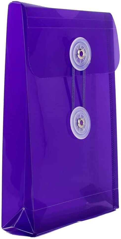 JAM PAPER Plastic Envelopes with Button & String Tie Closure, 4 1/4 x 6 1/4, Assorted Colors, 6/Pack