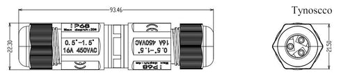 IP68 Waterproof Cable Connector Outdoor, 2Way Waterproof Junction Box, 3 Pins Wire Connector for Cable Diameter