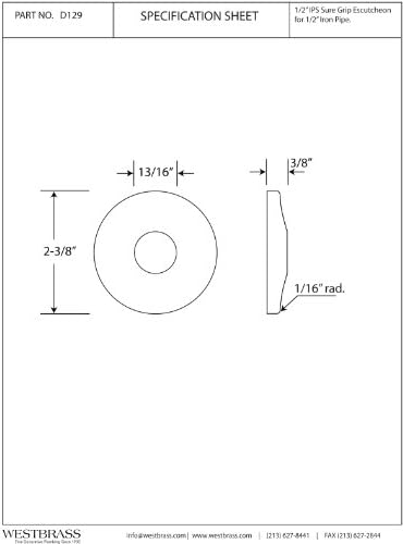 Westbrass D129-26 1/2" IPS Sure Grip Low Pattern Flange, Polished Chrome, 1-Pack