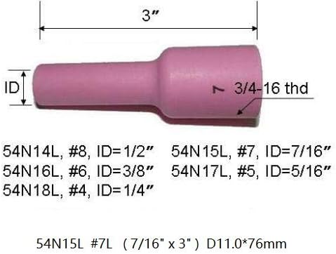 RIVERWELD TIG Gas Lens Ceramic Cup Long Size Kit 54N18L (4L 1/4") 54N17L (#5L 5/16") 54N16L (#6L 3/8") 54N15L (#7L