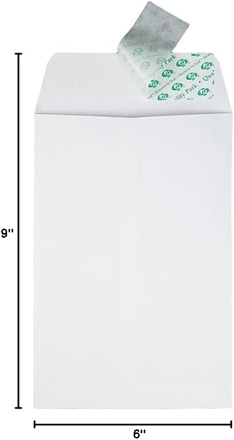 Quality Park 6 x 9 Catalog Envelopes, 100 per Box, 28 lb. White Wove, Self Seal Closure