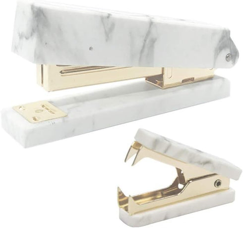 MEI YI TIAN Office Stapler Set, Marble Print & Gold, Manual Stapler & Staple Remover for Desktop Supplies