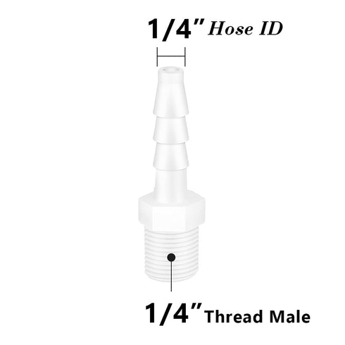 Quickun Plastic Hose Barb Fitting, 1/4" Barb to 1/4" Male Thread Adapter Union Fitting (Pack of 5)
