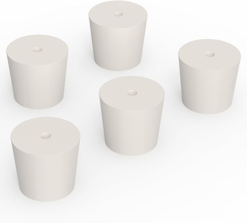 Solid Rubber Stoppers with Single Hole, Size 6#, Set of 5, Precision Tapered Lab Seal for Air-Tight Control