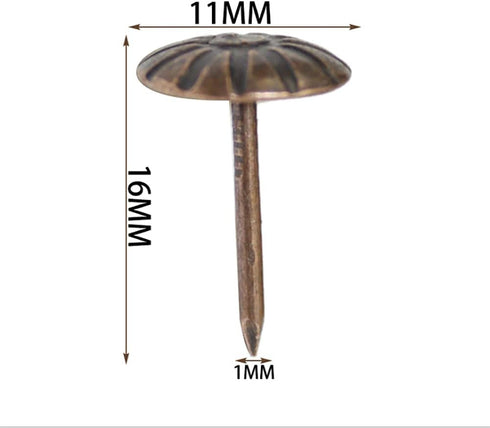 200 Pcs Upholstery Tacks Nails, Antique Brass Daisy Furniture Nails for Sofa, Crafts, 7/16" Head Diameter