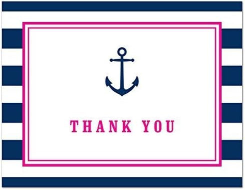 Nautical Baby Shower Thank You Cards - Navy Stripes