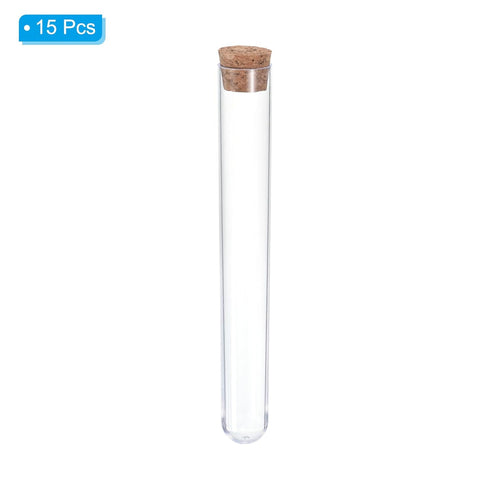 PATIKIL 30ml Plastic Test Tubes with Cork Stoppers, 15Pcs 150x20mm Tubes for Scientific Party Decoration, Lab Use