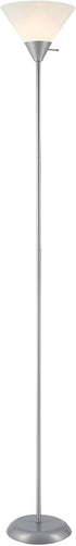 677150 72" Globe Electric Elliott Floor Lamp, Silver, White Plastic Shade, On/Off Rotary Switch on Shade, Standing