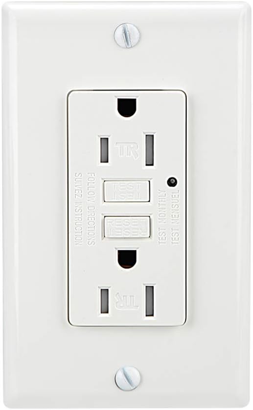 15A 125V TR GFCI Outlet, LED Green Indicator with 2 Types of Wall Plates, White, ETL Listed, 1 Pack