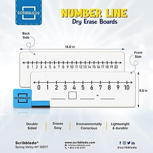 SCRIBBLEDO 5 Pack Dry Erase Number Line White Boards, 4x12 Inch Double Sided Math Boards for Kids