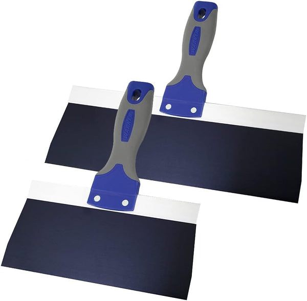 Warner Manufacturing ProGrip 12 and 8" Blue Steel Drywall Taping Knife Set, Soft Grip Handle, Combo Pack by Warner Manufacturing