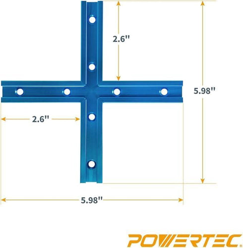 POWERTEC 71609 3" T-Track Intersection Kit with Predrilled Mounting Holes for Universal T Track Accessories