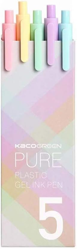 Kaco Pure Retractable Gel Ink Pens, Macarons Colored Ink, 0.5mm Extra Fine Point, 5-Pack