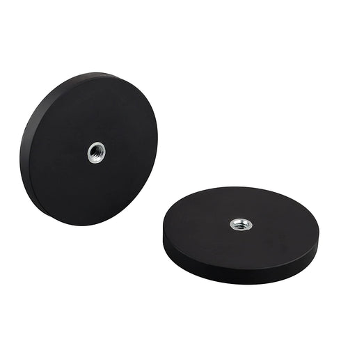 ULIBERMAGNET 2Pack Anti-Scratch 60lb Strong Neodymium Round Rubber Coated Magnet with D1/4''-20