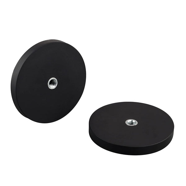 ULIBERMAGNET 2Pack Anti-Scratch 60lb Strong Neodymium Round Rubber Coated Magnet with D1/4''-20