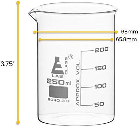 EISCO 250ml Beaker - Low Form with Spout - White, 50ml Graduations - Borosilicate 3.3 Glass