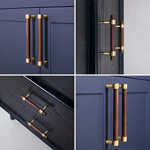 8.66"/220mm 4Pcs Drawer Pulls Brass Walnut Kitchen Wardrobe Cabinet Hardware Pull Handle Adjustable Hole Distance