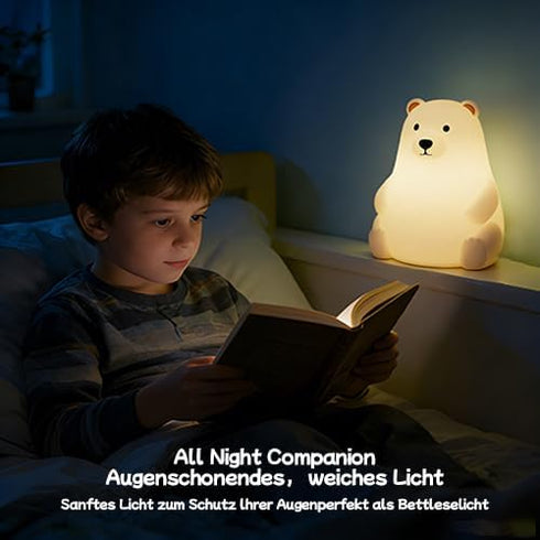 DNBFLLK 3 Polar Bear Silicone Night Light for Kids Nursery Bedroom - Tap Control, Adjustable Brightness, USB