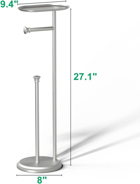 5 Freestanding Toilet Paper Holder with Shelf and Reserve for Small Bathroom Storage, Holds Mega Rolls/Phone/Wipes