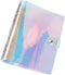 Clear Rainbow 6-Ring PVC Binder Cover, 2 Pcs, Holographic Notebook Protector with Button Closure