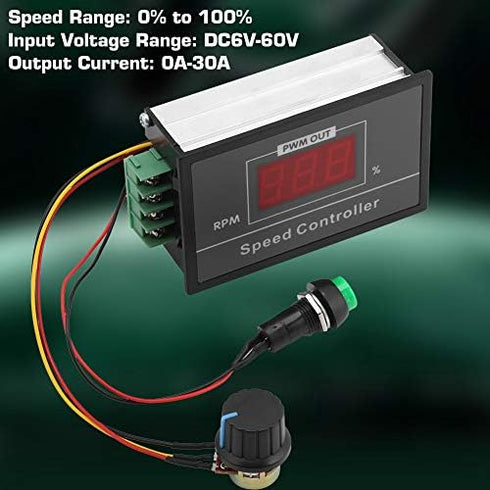 PWM DC Motor Speed Controller, 6-60V Power Regulator 30A with LED Display, Adjustable Speed Time
