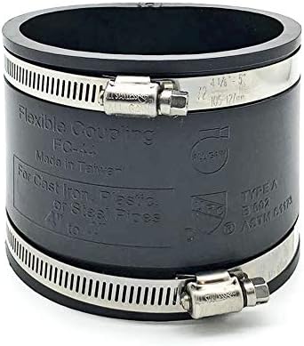 Flexible Rubber PVC Coupling with Stainless Steel Clamps, 4 inch, Black