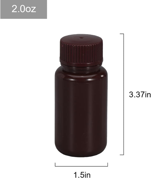 2 oz Wide Mouth Lab Reagent Bottle, Laboratory Grade Chemical Container, Sealed Leak-proof Amber HDPE Bottle, Pill Bottle, Water Sample Bottle(5 Pcs)