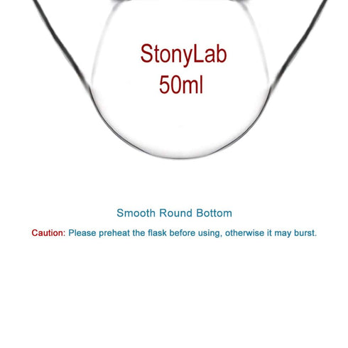 StonyLab Glass 50ml Heavy Wall 3 Neck Round Bottom Flask RBF, 24/40 Center and Side Standard Taper Outer Joint