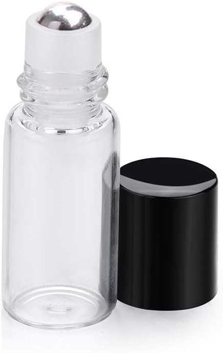 50 Pack 3ml Clear Glass Sample Vials for Essential Oils, Empty Roller Bottles with Stainless Steel Roller Ball