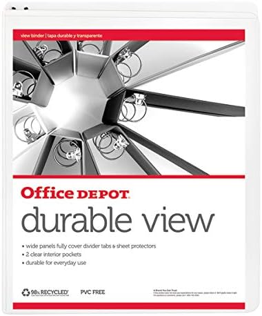 Office Depot Nonstick Round-Ring View Binder, 1/2in. Rings, 100% Recycled, White