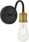Living District Serif 1-Light Mid-Century Metal Wall Sconce in Brass and Black
