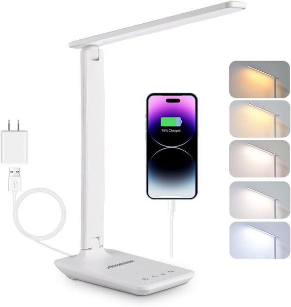 LED Desk Lamp for Home Office, USB Charging Port, Dimmable Table Lamp,