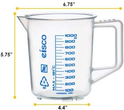 EISCO Measuring Jug, 1000ml Polypropylene with Screen Printed Graduations, Spout & Handle for Easy Pouring