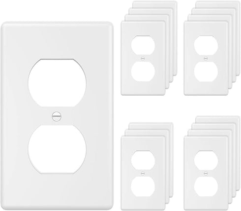 1-Gang Duplex Outlet Wall Plate Cover for Electrical Outlets Unbreakable Polycarbonate Thermoplastic White (20 Pack)