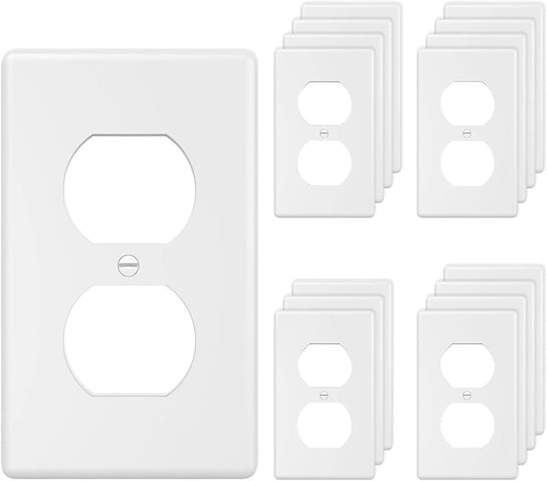 1-Gang Duplex Outlet Wall Plate Cover for Electrical Outlets Unbreakable Polycarbonate Thermoplastic White (20 Pack)