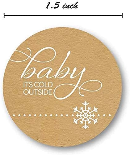 Baby It's Cold Outside Christmas Stickers, 500 Holiday Snowflake Stickers, 1.5" Brown Kraft Envelope Seals