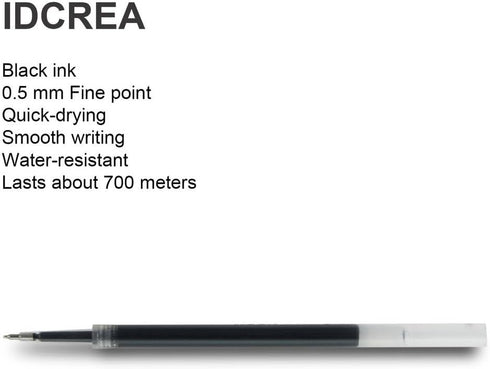 Gel Ink Pen Refills, 12 Count, Retractable Click Black Ink, 0.5mm Needle Fine Point Smooth Writing