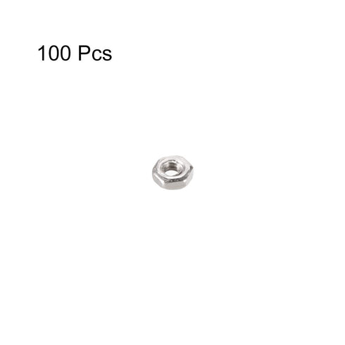 uxcell M2x0.4mm Pack 100 Hex Nuts, Metric Coarse Thread Hexagon Nut, Carbon Steel, of (Silver Tone)