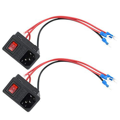 2pcs 10A 250V Rocker Switch Power Socket Inlet Module Plug 5A Fuse Switch with 18 AWG Wiring 3 Pin IEC320 C14 Connected Terminal Crimps and Wires