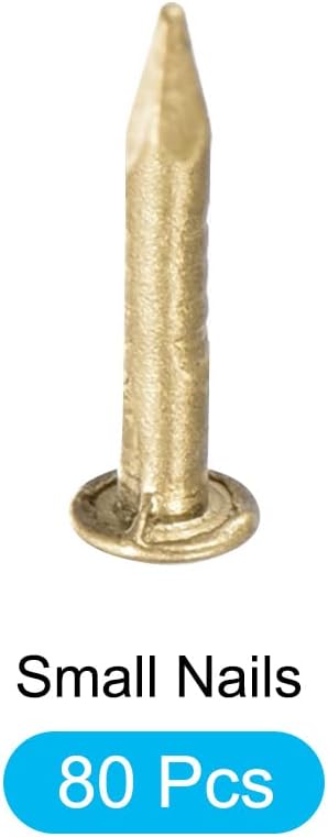 Small Nails (1.2x8mm) 80pcs, Brass Tiny Hardware Nails for Household Woodworking, Brass Tone