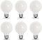 Xtricity G25 Globe Light Bulb, Indoor Bathroom Vanity or Makeup Mirror, Dimmable, Frosted White Glass, 5W, 6 Pack