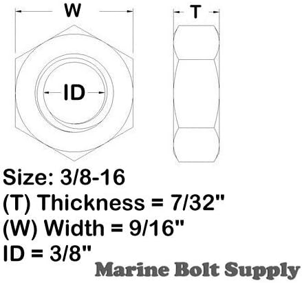 Type 18-8 Stainless Steel Thin/Jam Nuts - Marine Bolt Supply (3/8-16, Pack of 50)