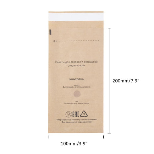 100 Self-Sealing Cleaning Pouches, Dry Heat Autoclave Kraft Paper Cleaning Bags for Dentist Tools and Nail Art Supplies (100mm x 200mm)