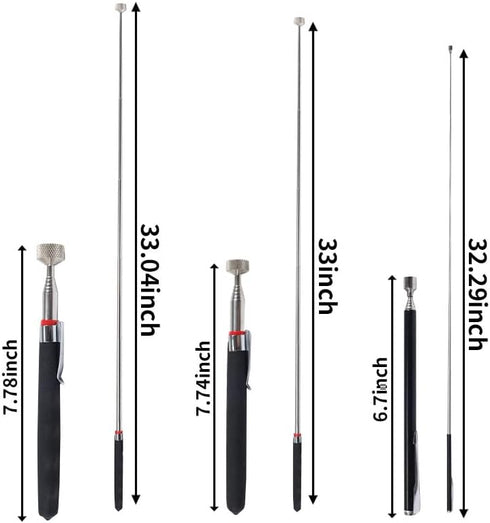 Set, 3Pcs 4Pcs Telescoping Magnetic Pickup Tool Round and Square Inspection Mirror Telescoping with LED Lights, Magnet