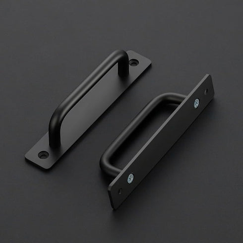 Ravinte Barn Door Handles 6 Pack Sliding Door Handle 6.3" Hole Center Barn Door Handles Black Cabinet Handles Door Pull Handle Zinc Alloy Door Pulls with Plate for Sliding Closet Door Handle by Ravinte