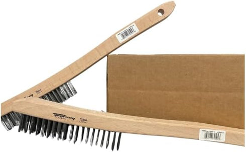 Forney 70504A 2-Pack Carbon Steel Wire Brushes with Curved Wood Handle, Assorted, 13-3/4-Inch-by-.014-Inch