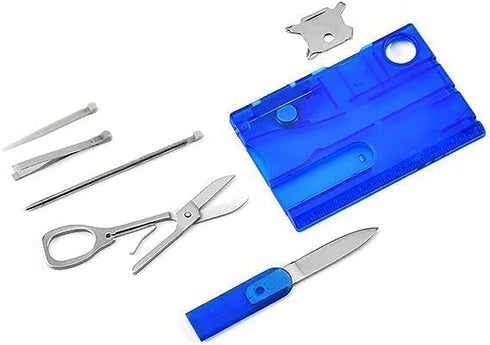 Red Outdoor Survival Multi Tool Card, Barbecue Knife, Camping Tool with LED Light, Magnifier, EDC Gear